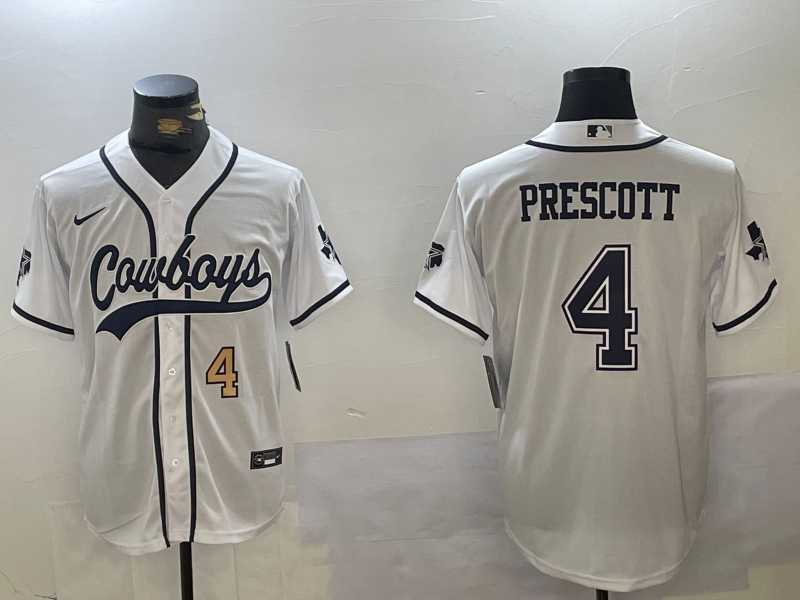 Men%27s Dallas Cowboys #4 Dak Prescott White With Navy Name Cool Base Stitched Baseball Jerseys->dallas cowboys->NFL Jersey